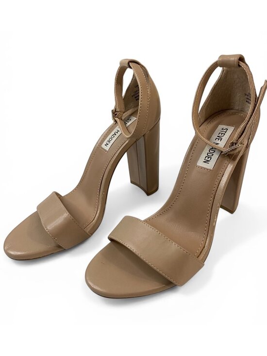 Steve Madden Carrson Heels Beige Ankle Strap Block Heel Womens 6.5M - Picture 3 of 13